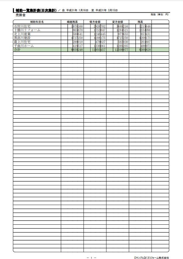 補助一覧集計表（日次）